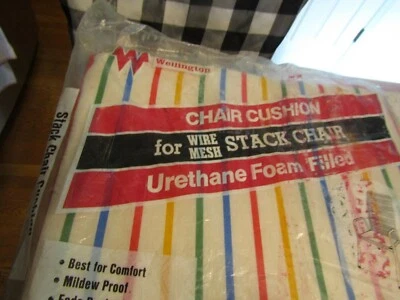 Vintage Wellington Wire Meshed Stack Chair Cushion 17 x 16 Sailcloth Stripe NOS - Image 1 of 4