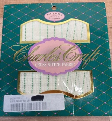 Charles Craft 10 Count Waste Cross Stitch Fabric 12x18 All Cotton White & Green - Image 1 of 2