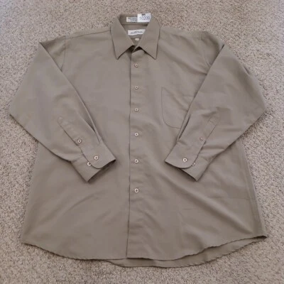 Natural Issue Shirt Mens Size 16 Solid Beige Long Sleeve Button Up Polyester - Image 1 of 4
