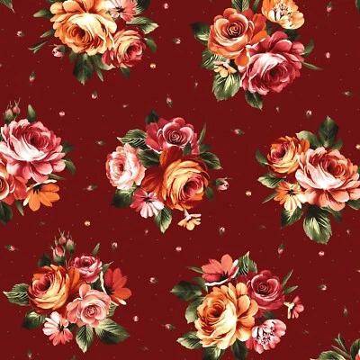 Maywood Studio - Harvest Rose Flannel - Bouquets - Red, Fabric by the Yard - Image 1 of 4