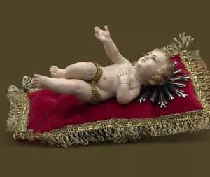 Bambino Gesù Bambinello Napoletano Culla Crib 10,5 Cm Argilla Occhi Vetro - Foto 1 di 6