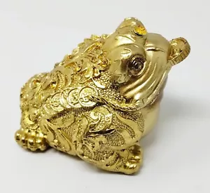 Feng Shui Toad with Coin in Mouth - Gold Colour, 8.5cm High Prosperity & Health - Picture 1 of 3