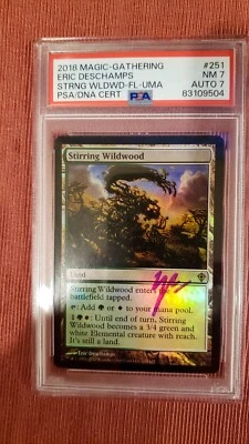 MTG Stirring Wildwood Worldwake FOIL Signed Artist Eric Deschamps PSA 7 auto 7 - Image 1 of 2
