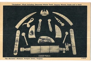 SCRIMSHAW Work Whale Teeth Ship MARINERS MUSEUM Newport News VA Postcard DB - Picture 1 of 2
