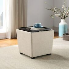 Beige Storage Ottoman Stool Bench Foot Rest Tray Table Seat Chest Box Top Lid