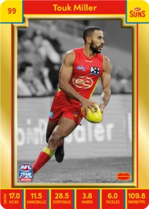 2023 Teamcoach AFL Gold Card 99 TOUK MILLER GOLD COAST SUNS (código sin usar) - Imagen 1 de 2