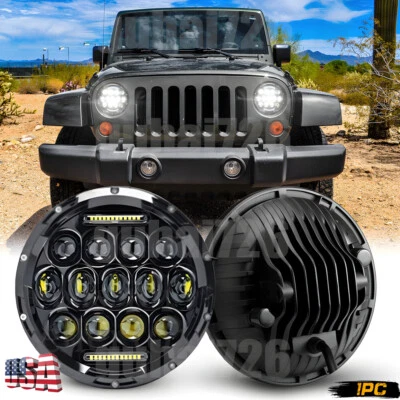 Faro intermitente 7" redondo 105W LED alto/bajo halo DRL para Jeep Wrangler JK TJ LJ Foto 1 de 4