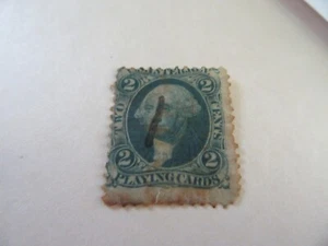 #R11c Revenue 2c Playing Card Stamp-Used-Prior Hinge-Paper Aging-Issue of 1862 - Picture 1 of 2