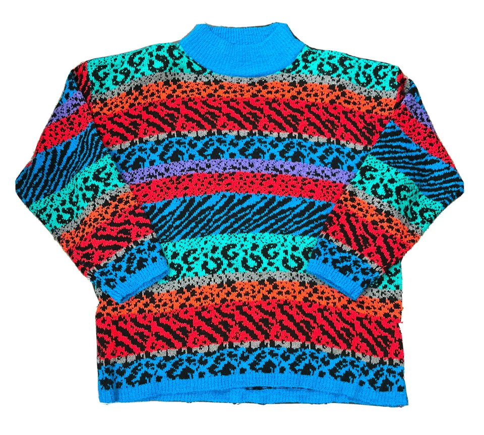 Vintage 80s Gitano Plus Colorful Knit Mock Neck Sweater Women’s Size 42/22W - Image 1 of 4