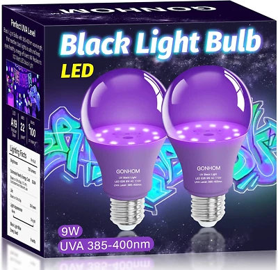 2 Pack A19 LED Black Light Bulbs, 9W Black Light Light Bulb(100Watt Equivalent) - Image 1 of 4