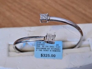 925 Sterling Silver Natural Diamond Double Cuff Bangle Bracelet Read - Picture 1 of 10