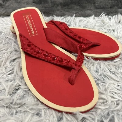 Zapatillas tanga Liz Claiblorne para mujer talla 9 rojas con cuentas ligeras Beach Resort Foto 1 de 4