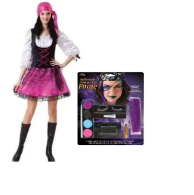 Disfraz de Pirata y Maquillaje Halloween OS Caribe Rosa Vestido 3 Piezas Junior Adolescente Foto 1 de 4