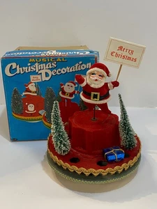 Vintage 60er Jahre Spieluhr Samt Santa Weihnachten Dekoration in OVP - Bild 1 von 13