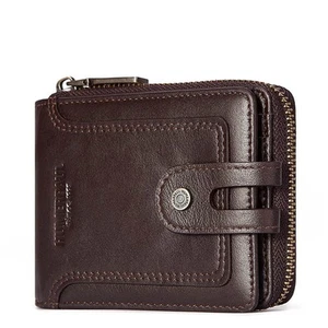 Zipper Wallet For Men Genuine Leather RFID Blocking Bifold Wallet for ID Wind... - Picture 1 of 7