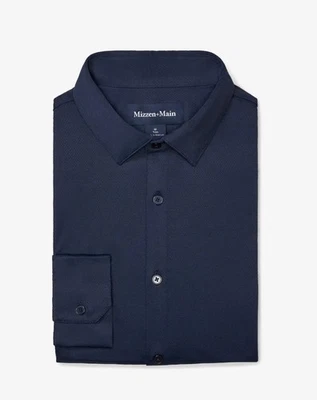 Mizzen+Main Halyard M Trim Fit Navy  Performance Dress Shirt - Image 1 of 4