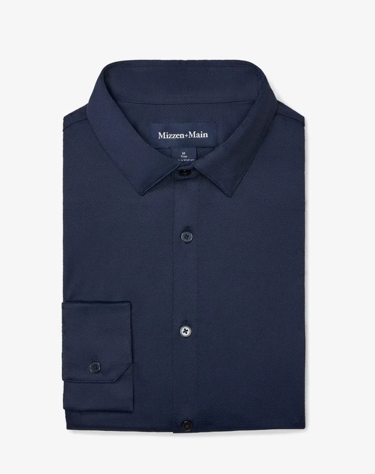 Mizzen+Main Halyard M Trim Fit Navy  Performance Dress Shirt - Image 1 of 4