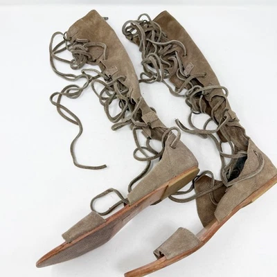 Free People Taupe Suede Tall Leather Gladiator Sandals Size 37 EUR /7 US Lace Up - Image 1 of 4