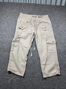 Miss Me Cargo Pants Womens 26 Beige Capri Lightweight Pockets Linen/Cotton - Picture 1 of 17