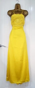ASOS size 16 Satin Yellow Mustard Crochet Backless Holiday Occasion dress NEW - Picture 1 of 10