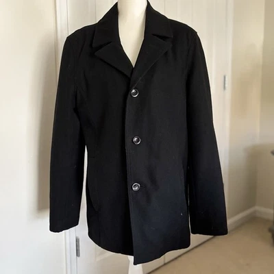 Black Rivet Men Button Down Pea Coat Black Wool Blend M - Image 1 of 4