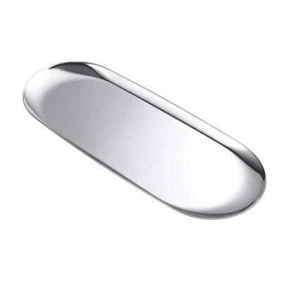 Silver Oval Stainless Steel Tray (30cm x 12cm) – Mini Coffee Table Tray for J... - Image 1 of 4