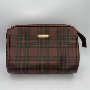 Vintage Polo Ralph Lauren Toiletry / Leather Cosmetic Tartan Plaid Bag 10” - Picture 1 of 10