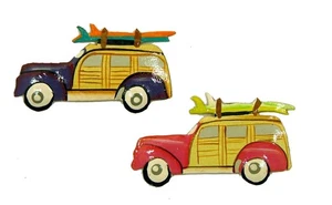 Woodie Púrpura y Rosa Set B Tiki Deck Bar Refrigerador Frig Imán Juego de 2 - Imagen 1 de 1