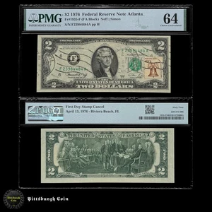 FR 1935-F 1976 $2 Two Dollar Bill First Day Stamp Cancel PMG 64 - Picture 1 of 2