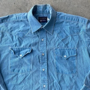 Vtg 90s Panhandle Slim Brushpopper Button Down Western Shirt XL 17.5 Blue Welder - Picture 1 of 7