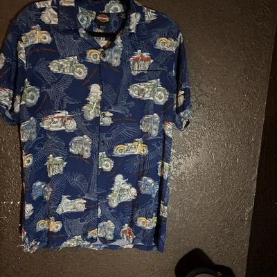 Camisa abotonada azul Harley Davidson Motorcycles All Over para hombre M Hawaiian Aloha Foto 1 de 4