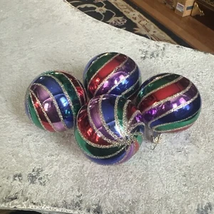 4 VINTAGE COLUMBIA MERCURY GLASS CHRISTMAS ORNAMENTS Glitter - Picture 1 of 22