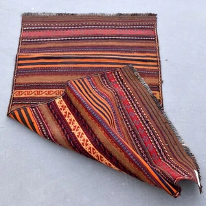 5x3 Handmade Runner Rug Organic Dye Woolen Tribal Handwoven Turkish Kilim Afghan - Picture 1 of 10