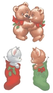 Weihnachtsstrumpf Haustiere Katzen Bären 3 Stck. 2-3/4" Wasserrutsche Keramik Aufkleber - Bild 1 von 1