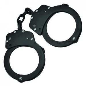 Stainless Steel Tactical Police Chained Black Handcuffs with Nylon Case - Picture 1 of 1