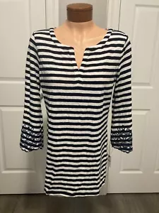 CAMISA TALBOTS BLUSA MUJER TALLA XS NEGRO BLANCO RAYAS BORDADA NUEVA CON ETIQUETAS - Imagen 1 de 9