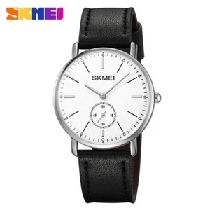 SKMEI Men Watch with Second Subdial Fashion Leather Wristwatch Male Quartz Watch - Picture 1 of 22