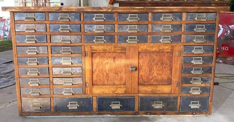 Antique Multi Drawer Wood Hutch Table Bank Post Office Primitive Cover