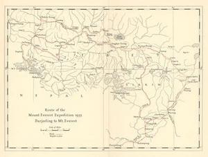 Route of the 1933 Mount Everest Expedition - Darjeeling to Mt. Everest 1934 map - Picture 1 of 1