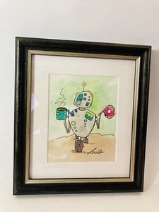 Original Kunstwerk Gemälde Aquarell * Roboter * Kaffee * Adrian VanderHoeven - Bild 1 von 5