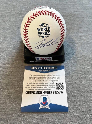 ATLANTA BRAVES - IAN ANDERSON FIRMADO 2021 SERIE MUNDIAL LOGO BÉISBOL BECKETT 837 Foto 1 de 2