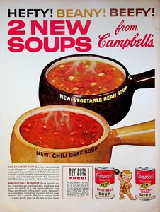 1961 Campbell's Soup Chili Beef & Vegetable Bean BOGO Vintage 1960s Print Ad - Picture 1 of 1