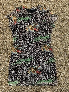🔥Vintage Ed Hardy Mini Dress Tiger Leopard Print Y2K Size Large VGC - Picture 1 of 15