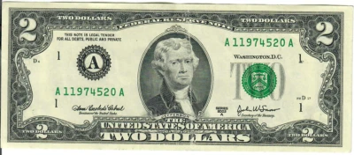 2003A 2$ Federal Reserve Note - Green Seal - AEC/JWSo A11974520A - #13692 - Image 1 of 2