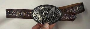 Shyanne Unicorn Glitter Show Belt Genuine Leather Girls Size 20 Cowgirl - Picture 1 of 5