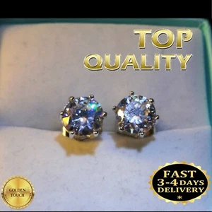 Mens Womens Diamond Sparkle Austrian Crystal White Gold Filled Stud Earrings /UK - Picture 1 of 10