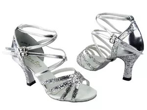 Strappy Silver Sparkle, Latin Salsa Tango Very Fine Ballroom Dance Shoe - T1DM - Picture 1 of 1