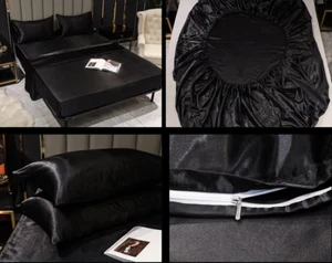 Bed Sheets Flat Fitted Sheet Bedding Sets Bedskirt Silk Satin Mattress Covers - Picture 1 of 19