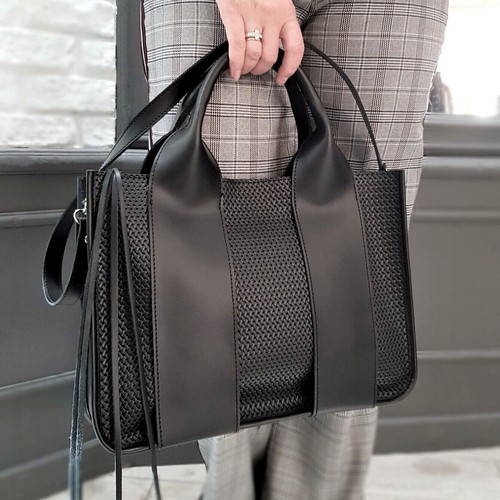 COACH Borsa a mano in vera pelle intrecciata per donna borsa a tracolla borsa nera in rilievo