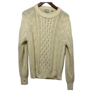Vintage 70s Sears Men's Sportswear White Cable knit Fisherman Sweater Medium - Picture 1 of 7